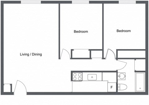 Floor plan for 2 beds, 1 bath, 700 sqft